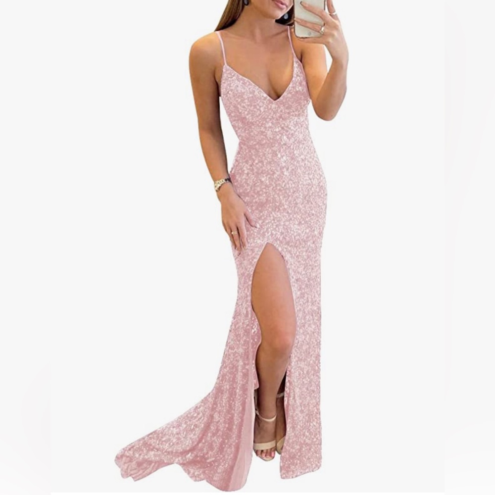 SPEECHLESS sequent light pink prom dress